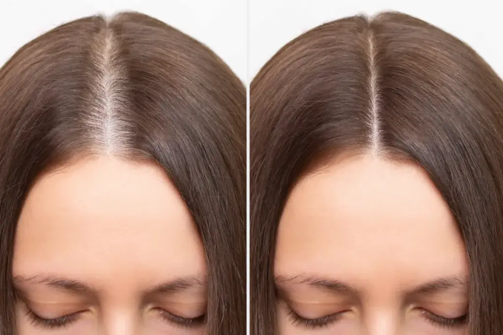 Hair Thinning and Receding Temples in Your 30s: How Hair Restoration Reclaims Youthful Hairline Balance? 1 Woman showing visible hair regrowth after hair restoration procedure